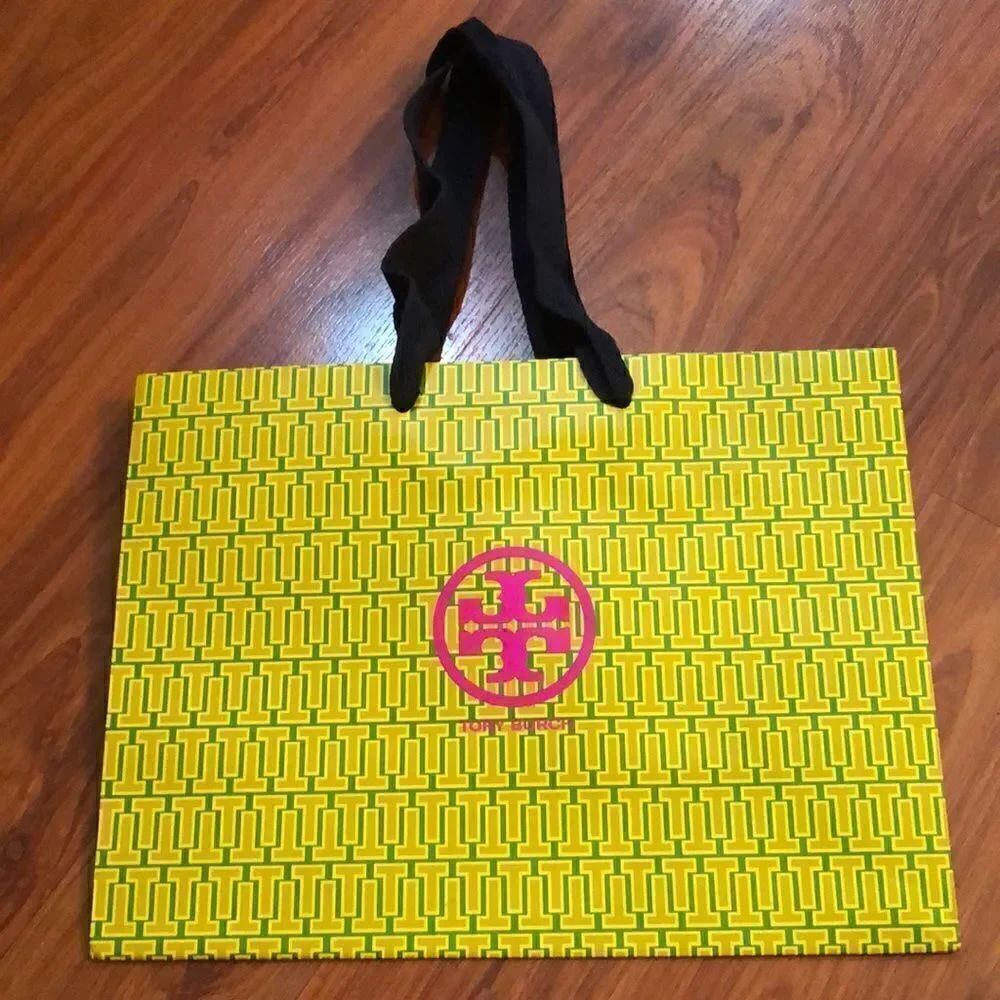 Tory Burch shopping bag lime pink navy 12x9